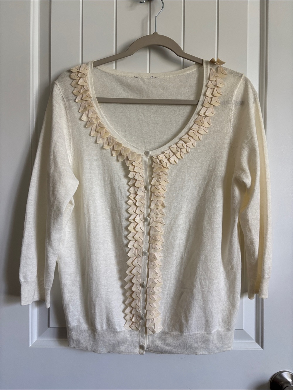 Ivory Ruffle Trim Button Cardigan